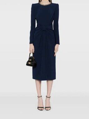Jenny Packham Women's Blue Sunday Gathered Midi Dress Size 10